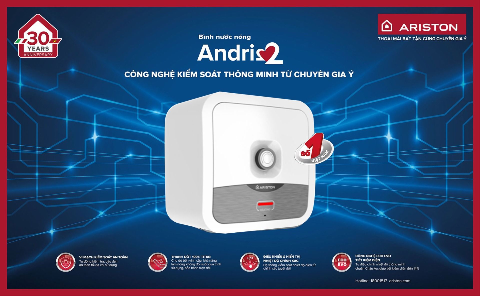 Bình Nóng Lạnh Ariston 15 lít Andris2 15R giá rẻ