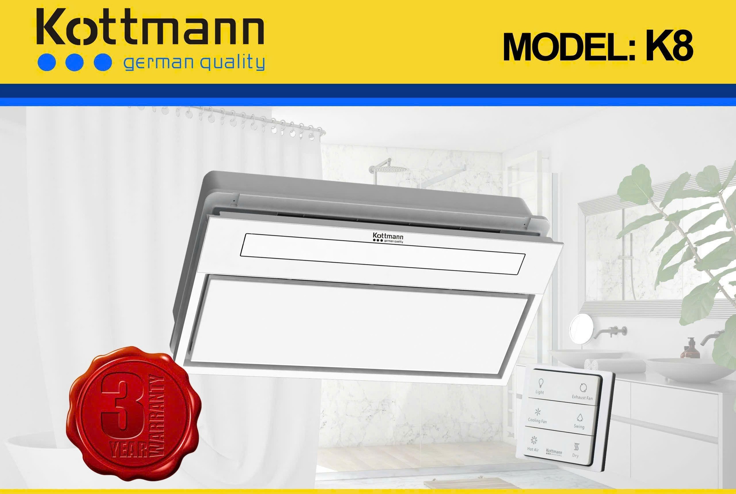 Quạt Sưởi Âm Trần Nhà Tắm Đa Năng Kottmann K8 ( 5IN1)