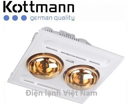 Đèn Sưởi Nhà Tắm Âm Trần Kottmann 2 Bóng Có điều khiển