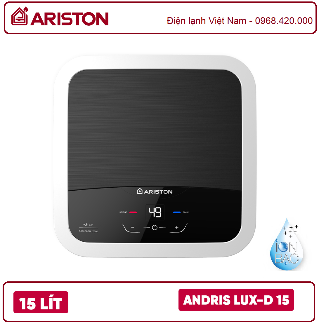 Bình nóng lạnh Ariston 15L ANDRIS2 LUX-D 15 AG+